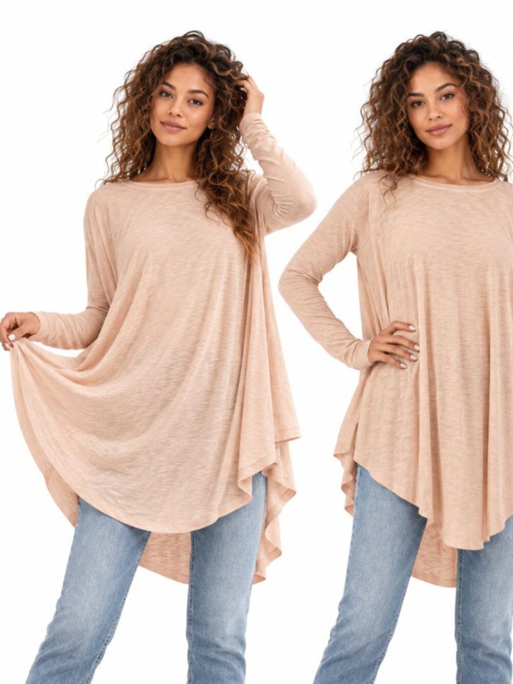 Free People Aria Trapeze Long Sleeve Tunic Misty Mink Pink Large Boho Loungewear